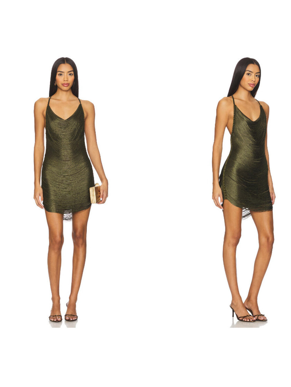 Superdown Revolve Green Bronya Draped Fringe Cross Back SZ L Mini Dress NWT